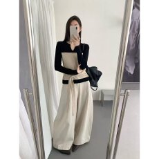 档口上新2026秋冬新款女装撞色绑带假两件修身针织衫长袖毛衣上衣
