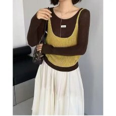 批发档口上新 2026年春秋新款女装针织两件套长袖<b class='q'>打底衫</b><b class='q'>吊带</b><b class='q'>背心</b>毛衣