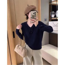 批发档口上新 2026年春秋新款女装V领<b class='q'>荷叶边</b>长袖针织衫套头<b class='q'>毛衣</b>上衣
