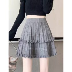 批发档口上新 2026年春秋新款女装高腰A字针织半身裙镂空蛋糕短裙百搭