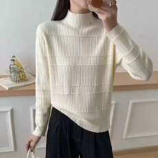 批发档口上新 2026年春秋新款女装半高领针织套头衫罗纹长袖毛衣内搭