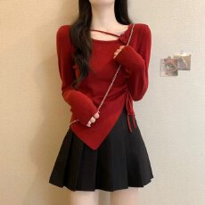 批发档口上新 2026夏季新款女装修身斜领立体<b class='q'>花朵</b>针织长袖<b class='q'>上衣</b>薄款