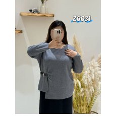 批发档口上新 2026年秋季女装圆领长袖宽松针织衫收腰皮带扣抽褶开叉