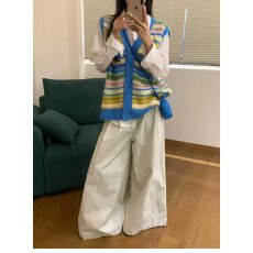 批发档口上新 2026年春秋新款V领条纹针织马甲女日系学院风糖果色开衫