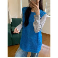 批发档口上新 2026年春季新款女装针织镂空钩花圆领无袖背心马甲宽松