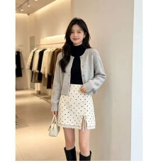 批发档口上新 2026年秋冬新款女士针织波点短<b class='q'>裙</b>蕾丝拼接开叉<b class='q'>半身裙</b>