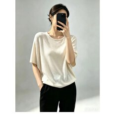 批发档口上新 2026年夏季新款女士圆领短袖针织衫上衣微闪亮片蝙蝠袖
