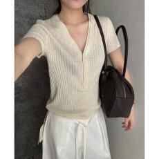批发档口上新 2026年夏季新款女装修身短袖针织衫上衣双层V领半开扣