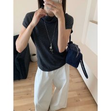 批发档口上新 2026年秋季新款女士堆堆领短袖针织衫毛衣上衣宽松百搭