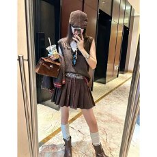 批发档口上新 2026年春季新款女装高腰A字百褶<b class='q'>短裙</b>针织拼接格纹抽绳