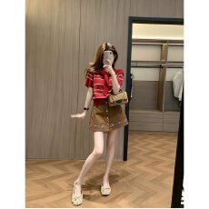 批发档口上新 2026年季节新款女装圆领短袖针织衫镂空条纹假两件披肩