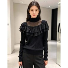批发档口上新 2026年秋季新款女装半高领针织衫长袖修身百褶<b class='q'>荷叶边</b>