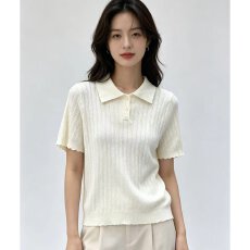 批发档口上新 2026年<b class='q'>夏</b>季新款女装翻领短袖针织Polo衫木耳边上衣