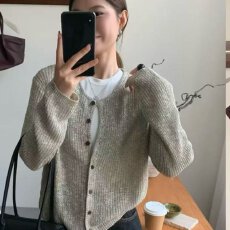 档口上新 2026春秋新款女装圆领长袖针织开衫宽松中长款毛衣外套