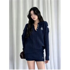 批发档口上新 2026年秋季新款女装针织套装翻领长袖针织衫麻花<b class='q'>短裤</b>
