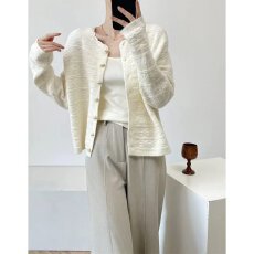 批发档口上新 2026年春秋新款女装圆领花边针织<b class='q'>开衫</b>宽松<b class='q'>短款</b>毛衣