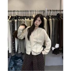 档口上新 2026年春秋新款女装连帽针织开衫宽松短款拉链毛衣
