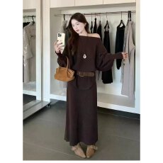 批发档口上新 2026年<b class='q'>秋冬</b>新款女装针织<b class='q'>连衣裙</b>宽松落肩长裙配腰带