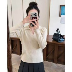 批发档口上新 2026年秋季<b class='q'>新款</b>女装翻领长袖针织衫修身百搭<b class='q'>毛衣</b>上衣