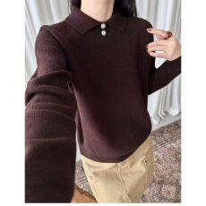 批发档口上新 2026年春秋季<b class='q'>新款</b>女装翻领水钻扣宽松针织套头衫<b class='q'>毛衣</b>