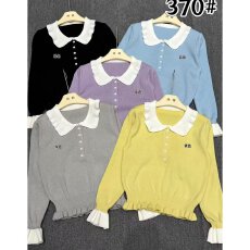 批发档口上新 2026年春秋新款女娃娃领撞色<b class='q'>荷叶边</b>针织套头衫长袖<b class='q'>毛衣</b>