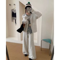 批发档口上新2026年秋冬新款<b class='q'>女</b><b class='q'>装</b>针织套<b class='q'>装</b>宽松开衫高腰阔腿长裤两件套