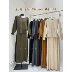 批发复古风多色波浪边围脖长袖两件套毛针织套装 显瘦气质<b class='q'>通勤</b>