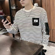 批发秋季新款圆领百搭休闲男士条纹长袖卫衣<b class='q'>时尚</b>显年轻宽松舒适