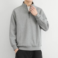 批发亨利领半拉链立领卫衣男装加绒华夫格美式复古高级感纯色休闲外套
