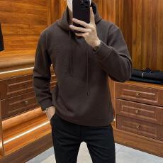 批发秋季新款高端轻奢百搭休闲商务卫衣男士净版加绒纯色连帽卫衣长袖
