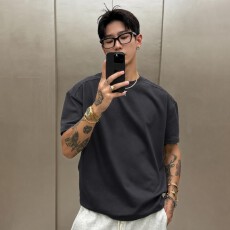 批发2026夏季新款男士<b class='q'>大码</b>纯棉透气<b class='q'>T</b><b class='q'>恤</b>轻奢百搭纯色圆领套头短袖