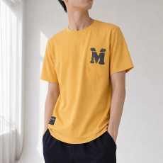批发2026夏季新款男士潮流宽松百搭圆弧休闲短袖上衣M字母印花圆领T恤