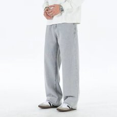 批发<b class='q'>夏</b>季新款男士宽松直筒牛仔裤松紧腰阔腿裤复古百搭