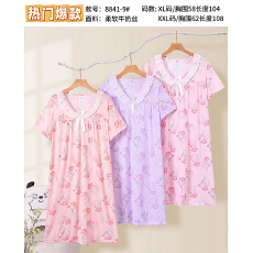 批发详情页多款印花-奶牛丝短袖睡裙女士睡衣家居服-供打包按捆拿货