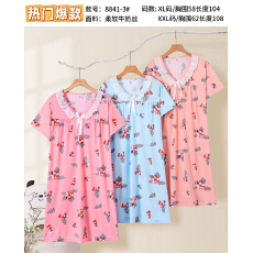 批发详情页多款印花-奶牛丝短袖睡裙女士睡衣家居服-供打包按捆拿货