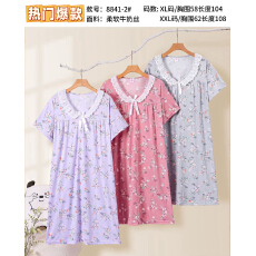 批发详情页多款印花-奶牛丝短袖睡裙女士睡衣家居服-供打包按捆拿货