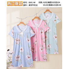 批发详情页多款印花-奶牛丝短袖睡裙女士睡衣家居服-供打包按捆拿货