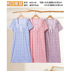 批发详情页多款印花-奶牛丝短袖睡裙女士睡衣家居服-供打包按捆拿货