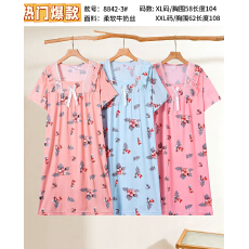 批发详情页多款印花-奶牛丝短袖睡裙女士睡衣家居服-供打包按捆拿货