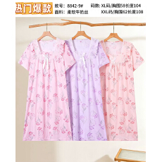 批发详情页多款印花-奶牛丝短袖睡裙女士睡衣家居服-供打包按捆拿货