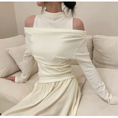 批发设计感别致穿搭针织半高领假两件上衣秋冬内搭超好看露肩设计感
