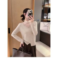 批发档口上新2026年夏季新款女装蕾丝拼接半高领针织开衫<b class='q'>薄款</b>修身长袖