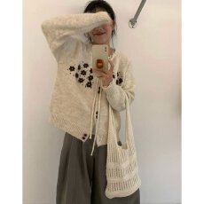 批发档口上新2026秋冬新款女装宽松落肩圆领长袖针织开衫毛衣短款<b class='q'>外套</b>