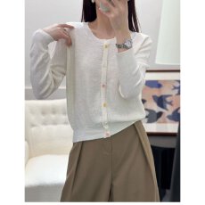 批发档口上新2026年夏季女装圆领花边单排扣针织开衫<b class='q'>薄款</b>长袖上衣百搭