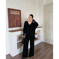 批发档口上新 2026年秋季新款女<b class='q'>装</b>V领针织上衣阔腿长<b class='q'>裤</b>两件套宽松套<b class='q'>装</b>
