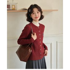 批发档口上新 2026年春秋<b class='q'>女</b>装圆领单排扣麻花针织<b class='q'>开衫</b><b class='q'>毛衣</b>宽松百搭