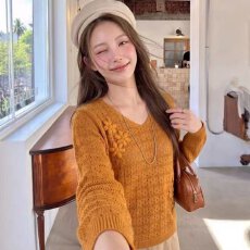 批发档口上新 2026年夏季新款女装V领长袖镂空<b class='q'>针织衫</b>立体花朵套头<b class='q'>毛衣</b>