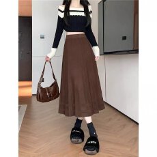 批发档口上新 2026年春秋季女装高腰A字百褶半身裙中长款垂感显瘦裙子