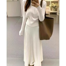 批发档口上新 2026年春秋季女装高腰A字百褶针织半身裙长裙垂感百搭