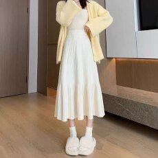 批发档口上新 2026年春秋季女装高腰A字中长款半身裙拼接百褶显瘦